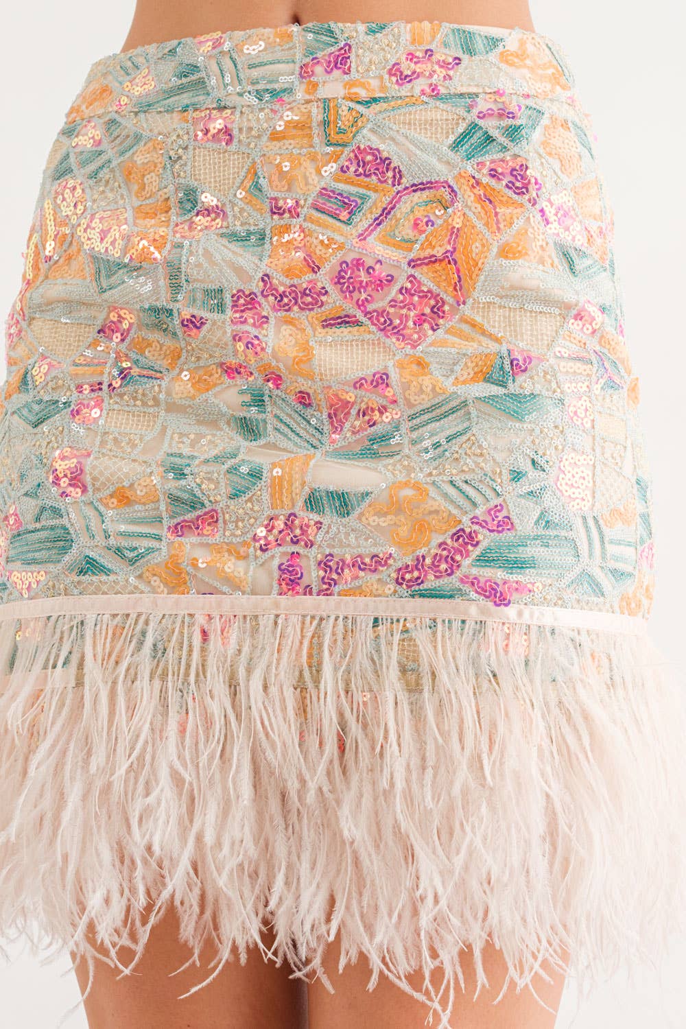 Sequin Geo Pattern Feather Edge Mini Skirt
